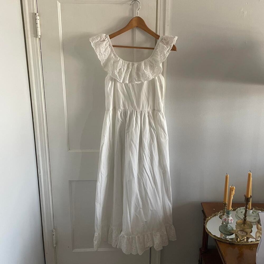 White cotton eyelet maxi dress
